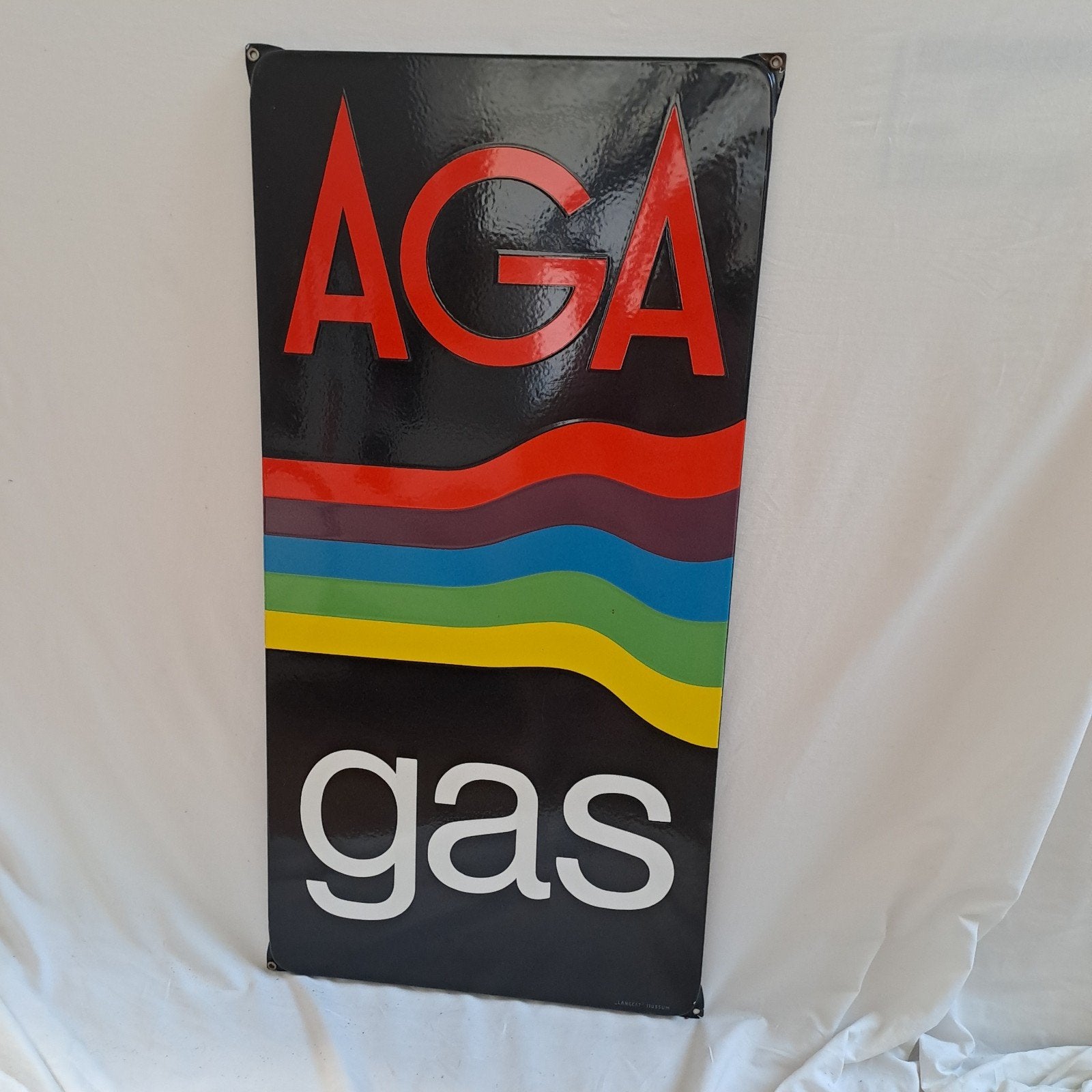 aga gas emaillexreclamebord Langcat 86x43cm, Ophalen of Verzenden, Reclamebord
