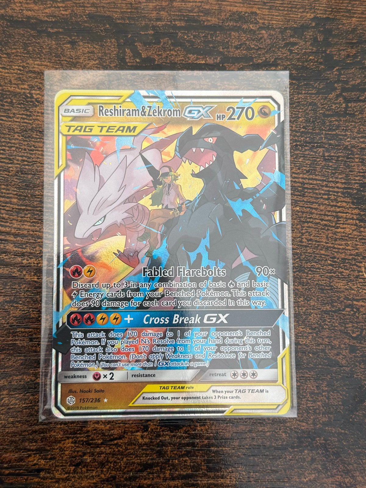 Reshiram & Zekrom GX TAG TEAM Pokémon Kaart, Ophalen of Verzenden, Zo goed als nieuw, Losse kaart, Foil