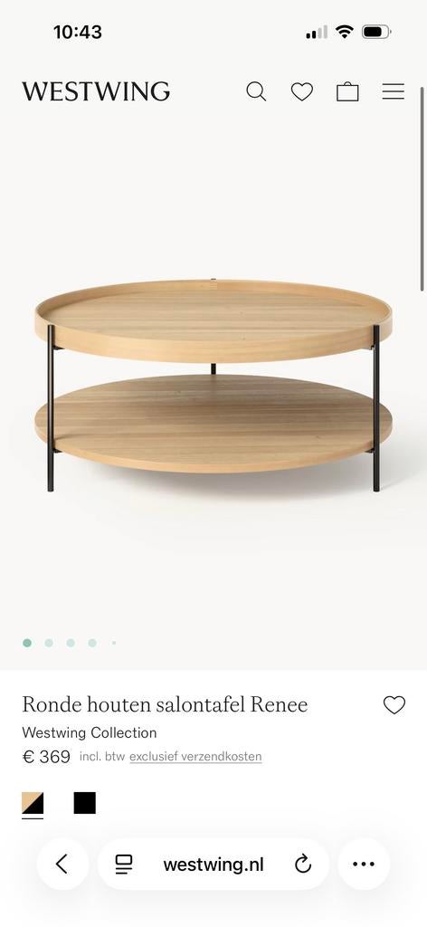 Westwing ronde salontafel Renee, Huis en Inrichting, Tafels | Salontafels, Gebruikt, Rond, Minder dan 50 cm, Overige houtsoorten