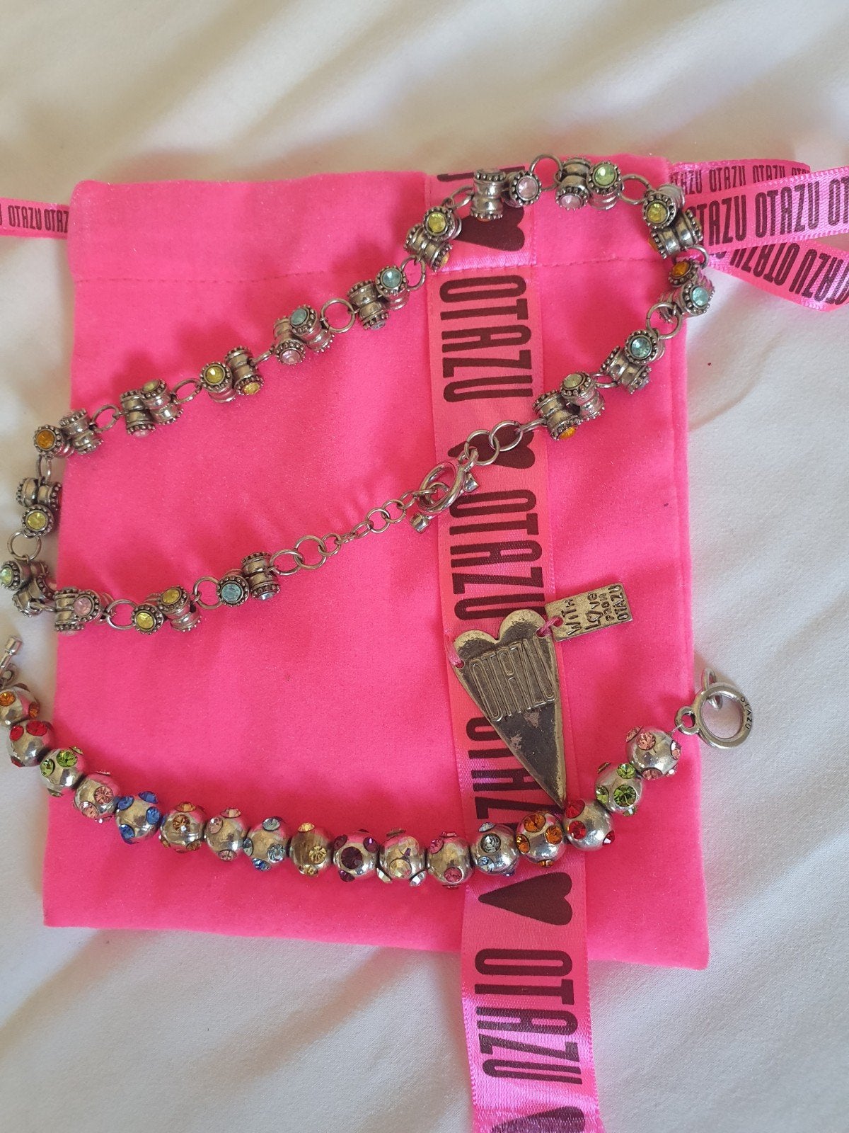 otazo ketting en armband, Verzenden, Zo goed als nieuw, Zilver, Met strass