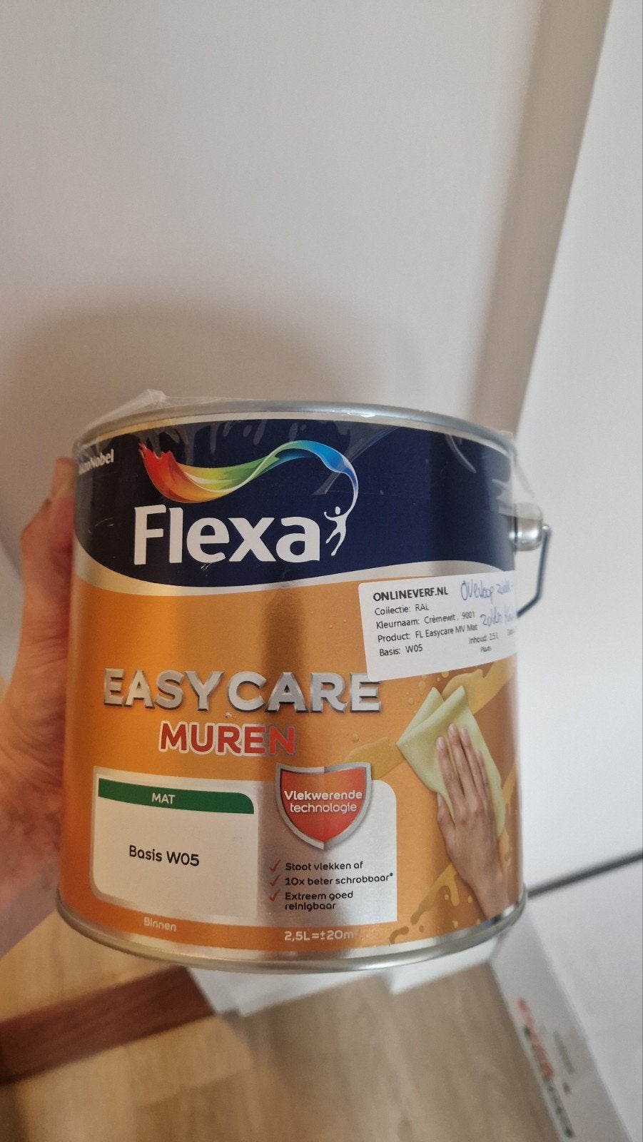 Flexa Easycare Muren Crèmewit RAL 9001 - 3x2.5L ongeopend, Wit, Nieuw, Ophalen of Verzenden, Verf