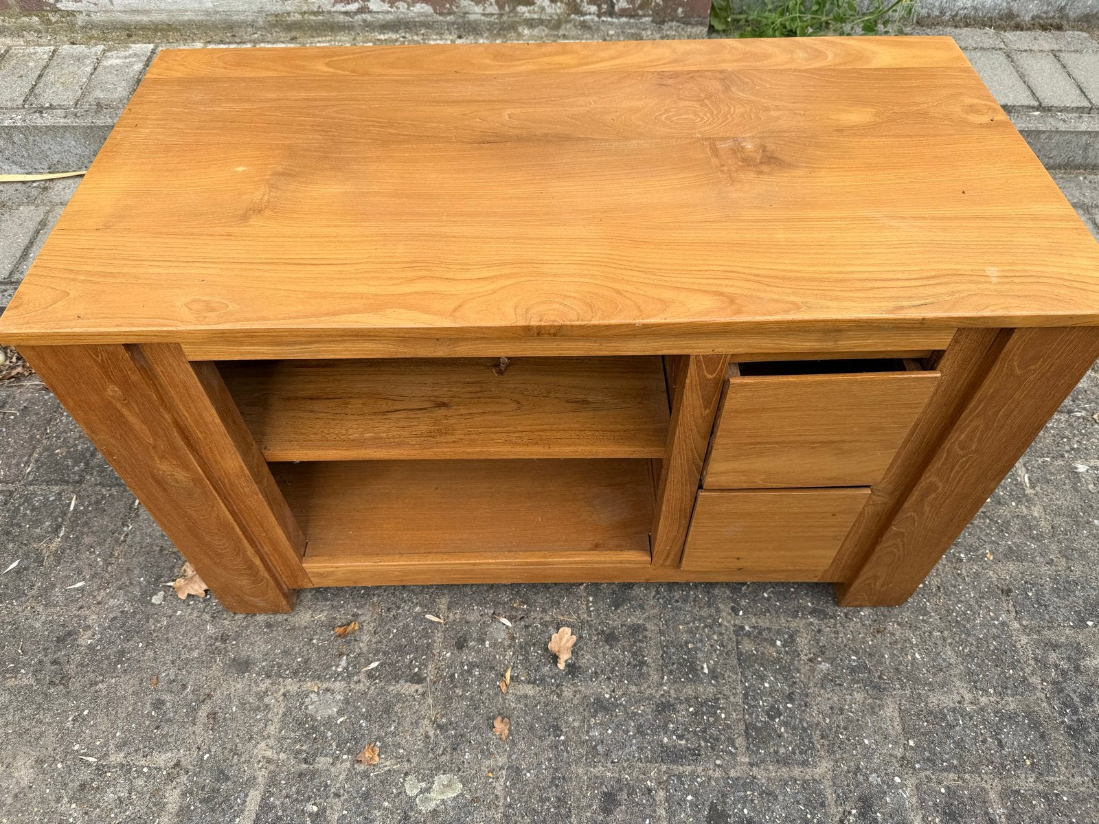Teak tafel en tv kastje - opknapper, Ophalen, Gebruikt, Teakhout, 50 tot 100 cm