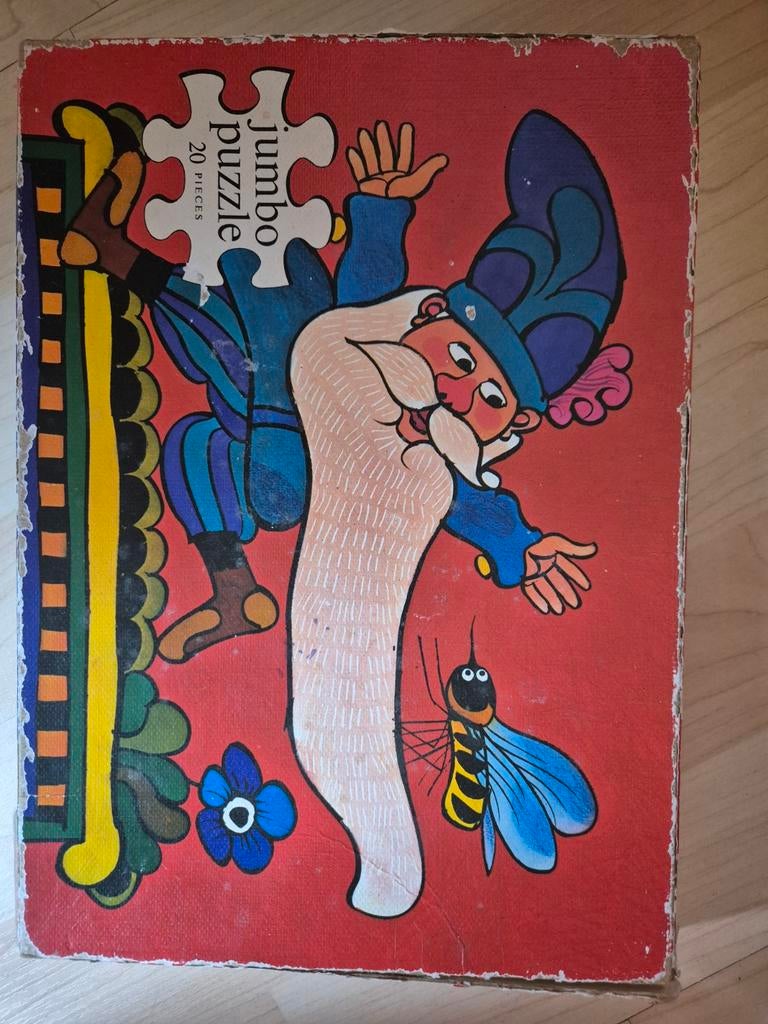 Vintage Jumbo Puzzel 20 Stukjes - Kabouter en Bij, Ophalen of Verzenden