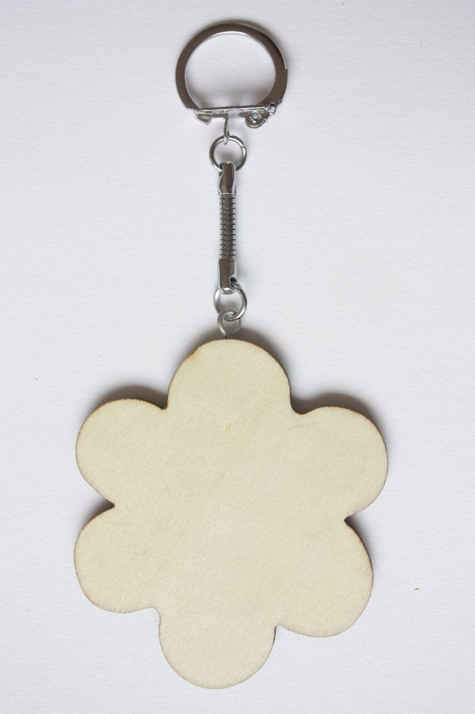 Sleutelhanger hout triplex bloem 6,6 cm, dikte 3 mm, ., Nieuw, ., Overige merken