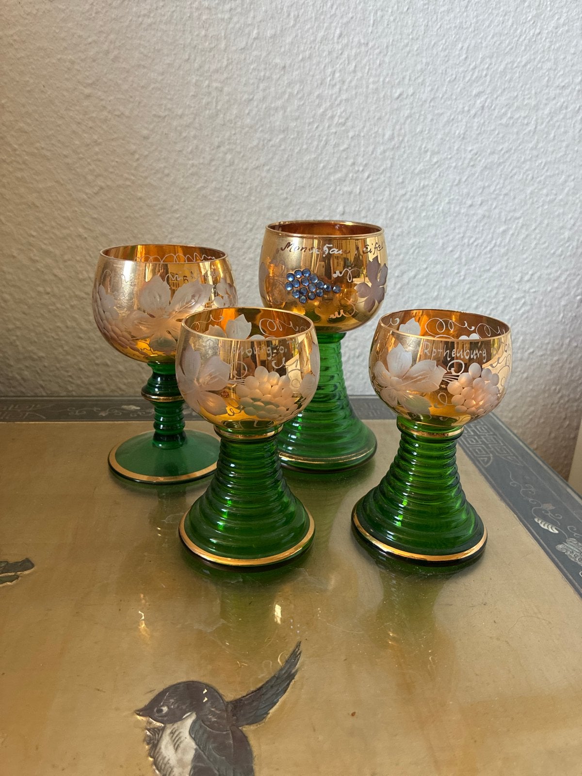 Set van 4 Vintage Duitse Roemer Wijnglazen - 22K Bladgoud, Ophalen