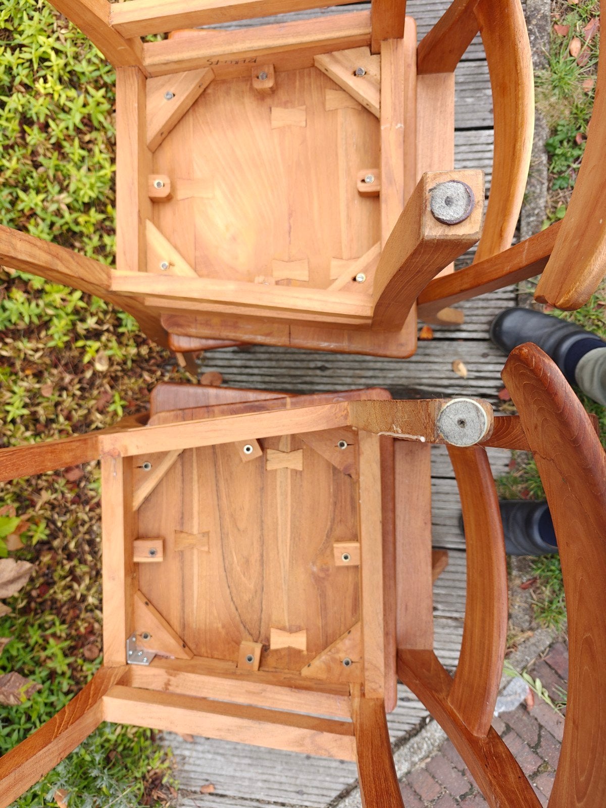 Teakhouten stoelen - set van 4 voor eethoek, Huis en Inrichting, Stoelen, Gebruikt, Twee, Bruin, Hout
