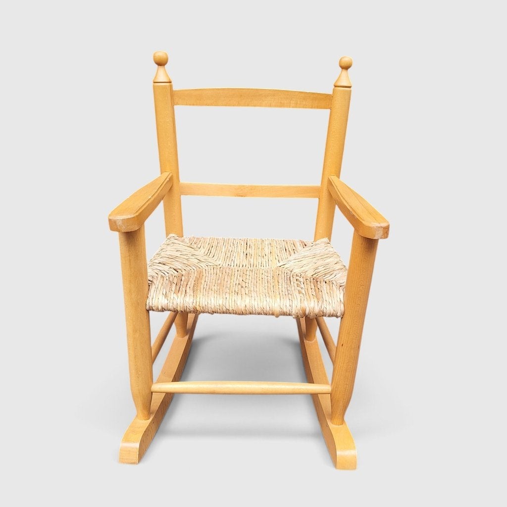 Vintage houten schommelstoel voor kinderen-rieten zitting, Ophalen