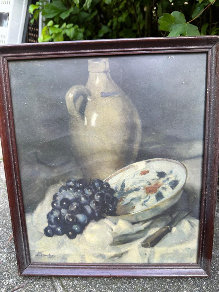 20th Century Oil - Grapes and Ceramics, Ophalen of Verzenden