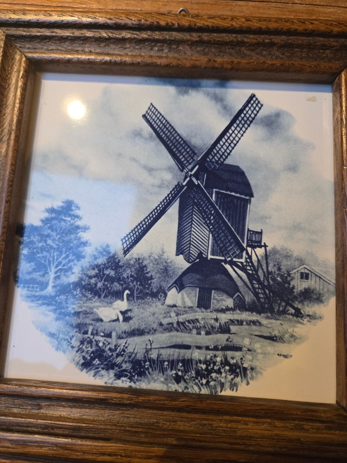 2 Mooie Delfts Blauwe Tegeltjes, in lijst, Antiek en Kunst, Ophalen of Verzenden