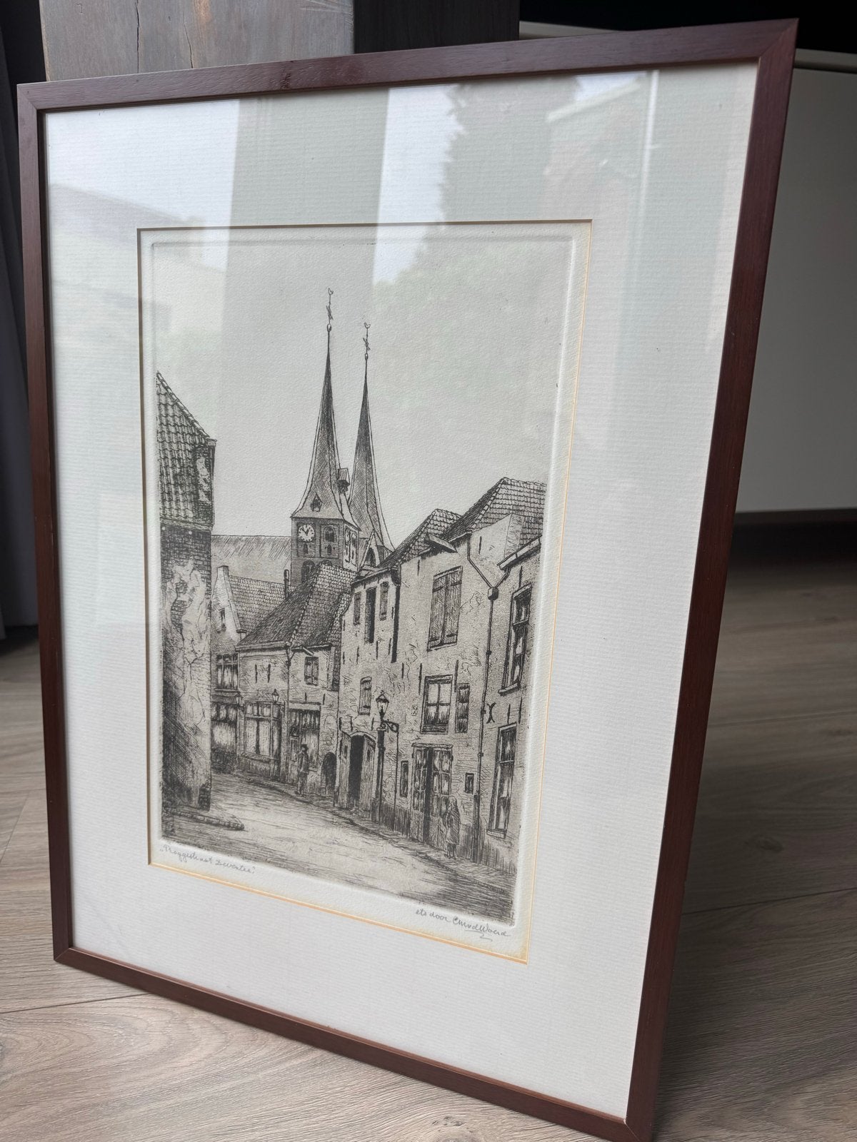 Ets Cornelis Marinus van der Woerd- Roggestraat Deventer, Antiek en Kunst, Kunst | Etsen en Gravures, Ophalen, Ets, Stadsgezicht