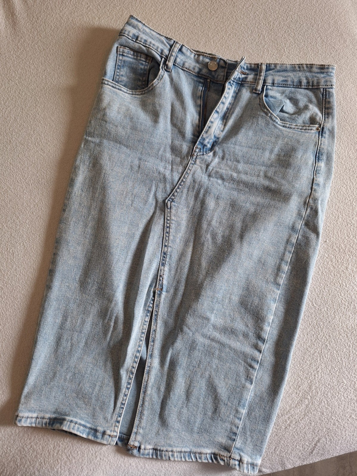Lichtblauwe spijkerrok 3/4 maat M, Kleding | Dames, Ophalen of Verzenden, Maat 38/40 (M), Blauw, Knielengte