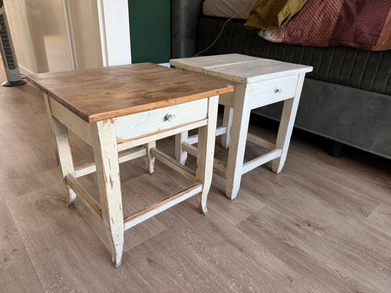 Houten Vintage nachtkastjes / bijzettafels Loods5, Huis en Inrichting, Tafels | Sidetables, Ophalen, 50 tot 100 cm, Zo goed als nieuw