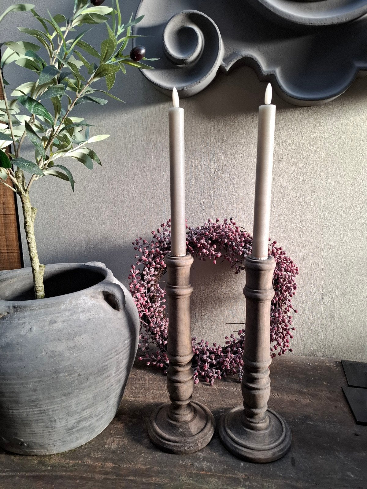 set van 2 mooie houten kandelaars, Ophalen of Verzenden, Groen