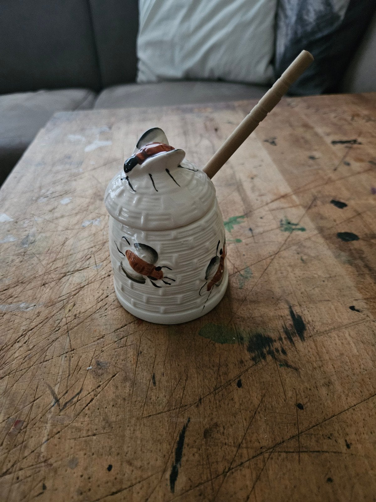 Honingpotje met lepel - Bijenmotief, Ophalen, Steen/keramiek, Wit, Overige merken