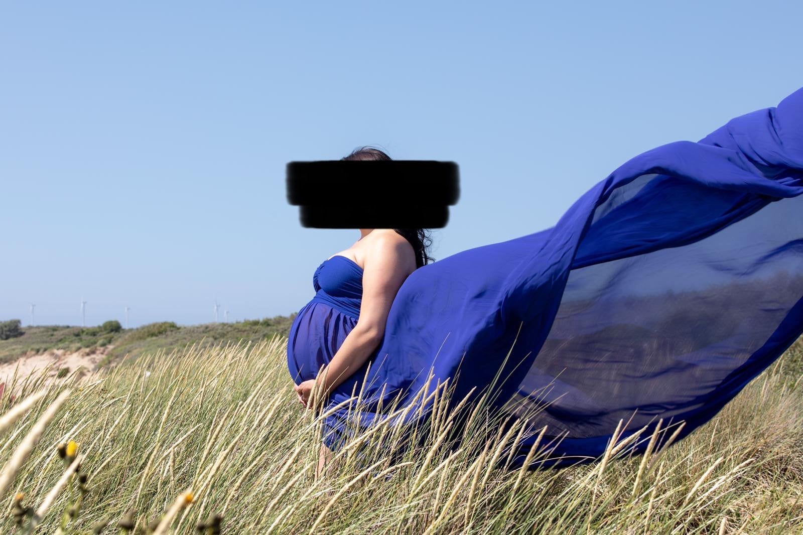 Prachtige blauwe zwangerschapsjurk van Mii Estillo, Maat 38/40 (M), Blauw, Ophalen of Verzenden, Zo goed als nieuw
