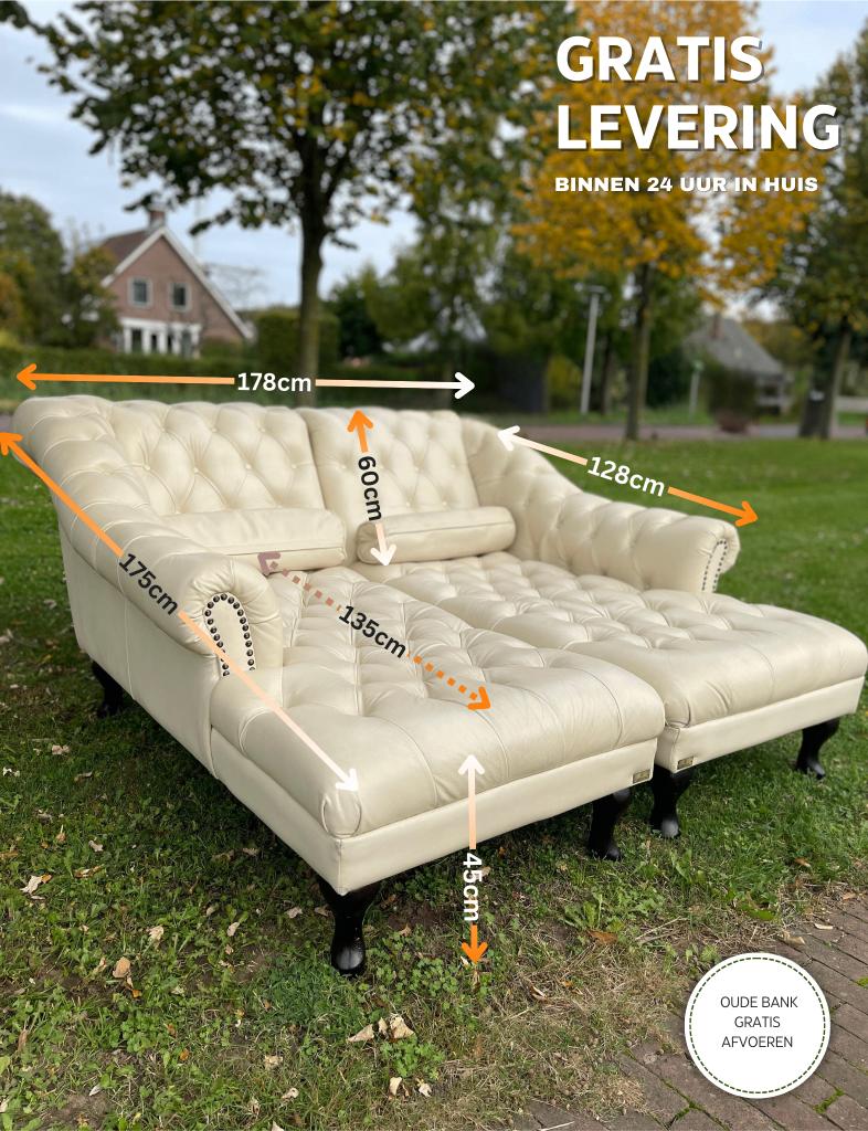 Chesterfield Chaise Lounge Set–Gratis Levering, Eenpersoons, 150 tot 200 cm, Ophalen of Verzenden, Zo goed als nieuw