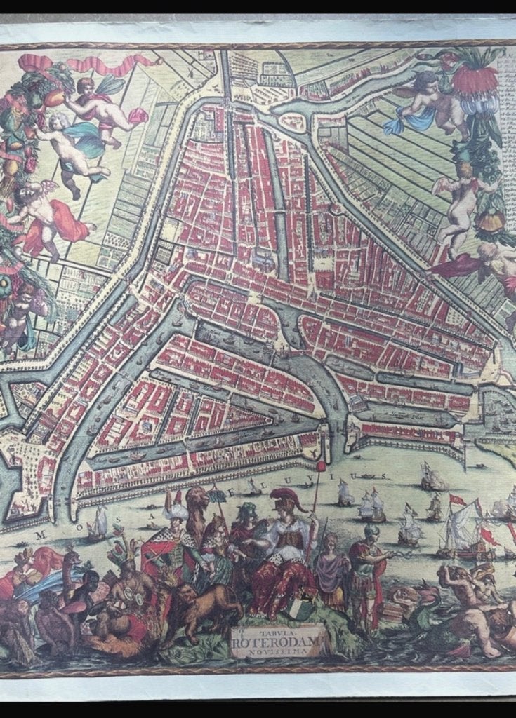 decoratieve reproductie van een oude kaart van Rotterdam, Boeken, Atlassen en Landkaarten, Gelezen, Ophalen of Verzenden, Landkaart