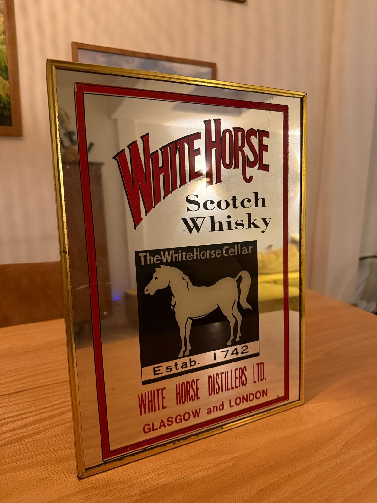 Vintage White Horse Whisky reclamespiegel, Verzamelen, Merken en Reclamevoorwerpen, Ophalen of Verzenden