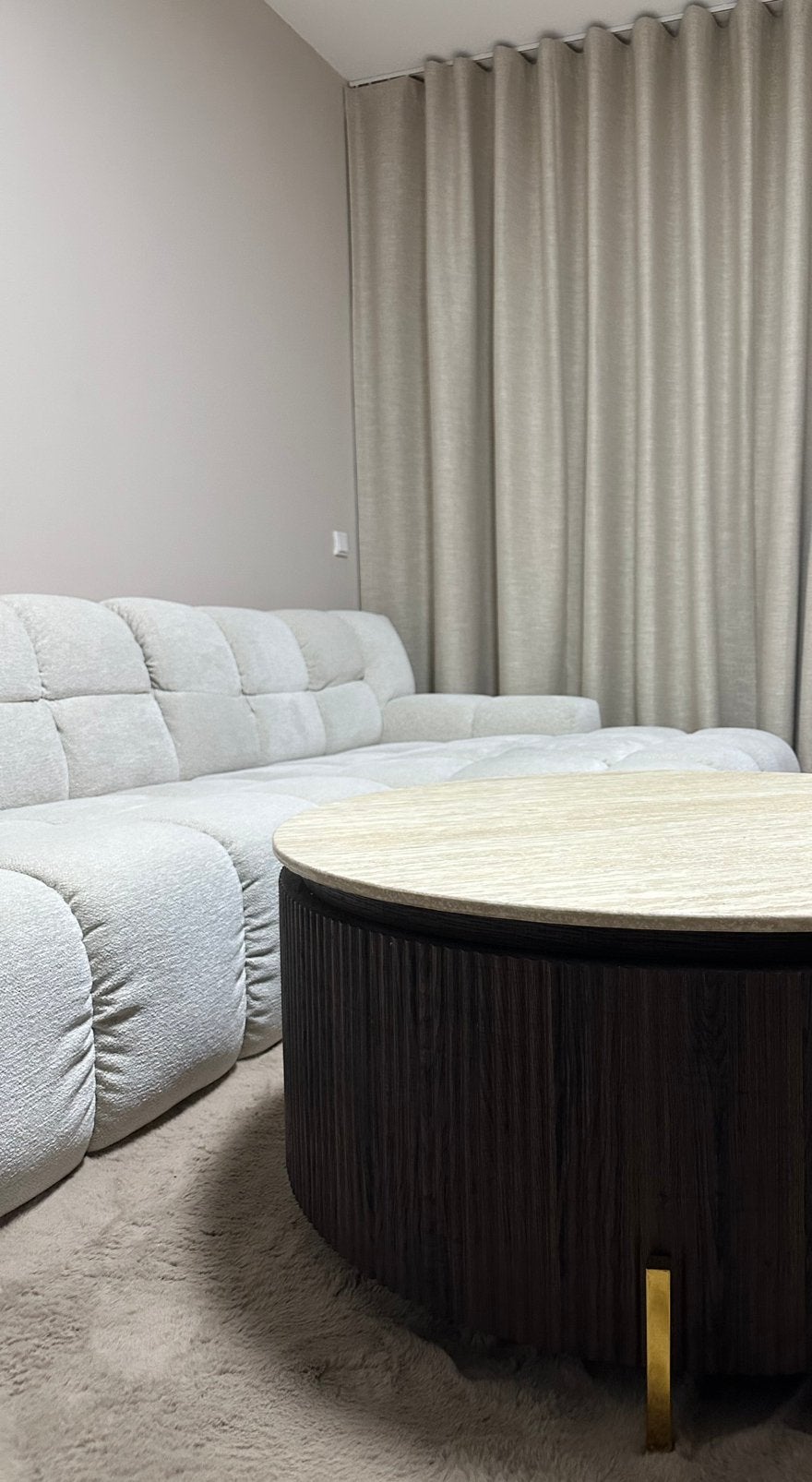 Salontafel Kimberly Travertin, Ophalen, 50 tot 100 cm, Rond, 50 tot 100 cm