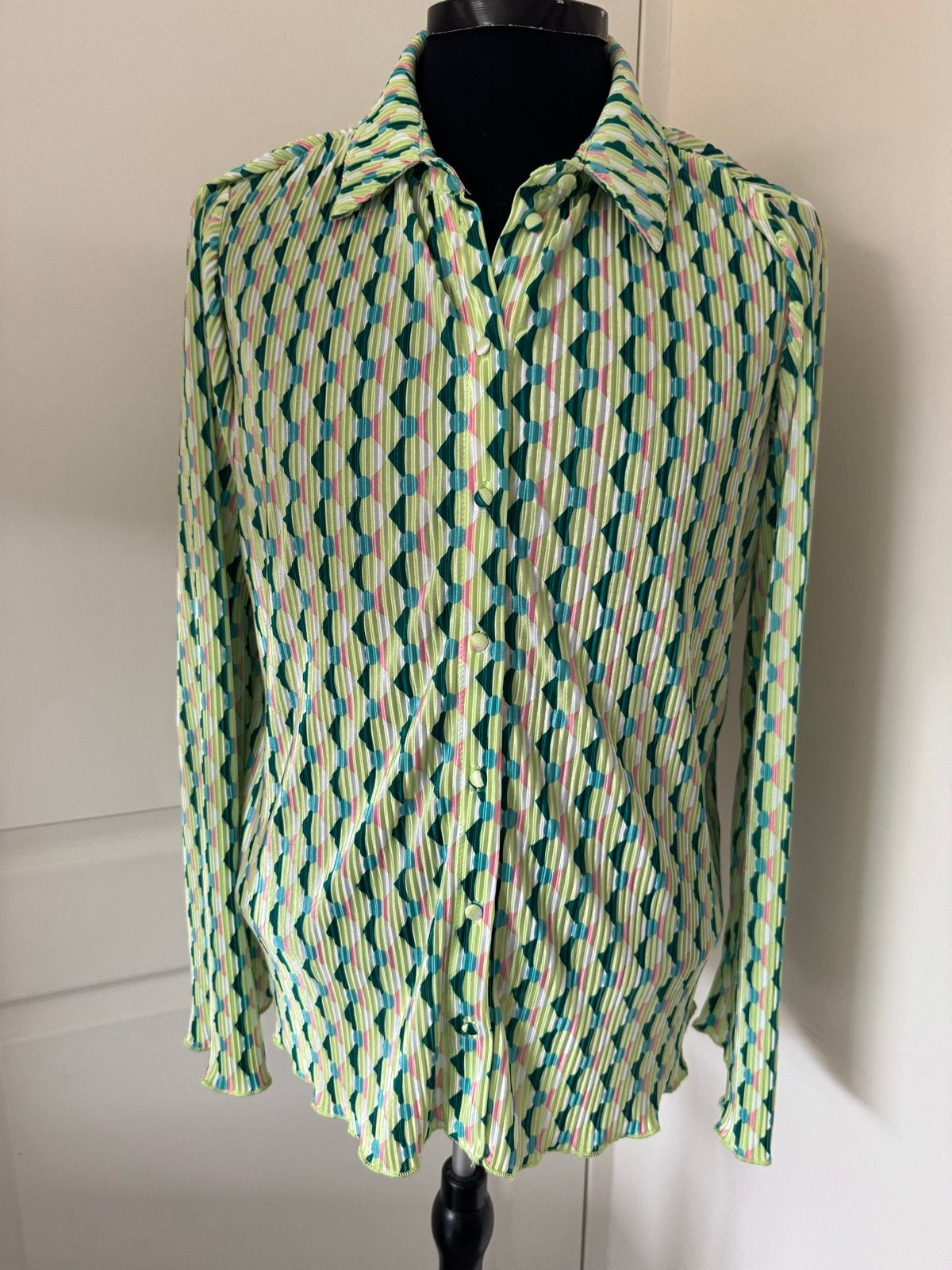 Loavies plissé blouse met geometrische print, Ophalen of Verzenden, Nieuw, Maat 34 (XS) of kleiner, Groen