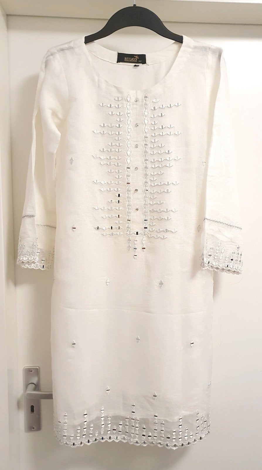 Indiase jurk/tuniek met spiegelborduursel - Maat S, Kleding | Dames, Wit, Ophalen of Verzenden, Zo goed als nieuw, Maat 36 (S)