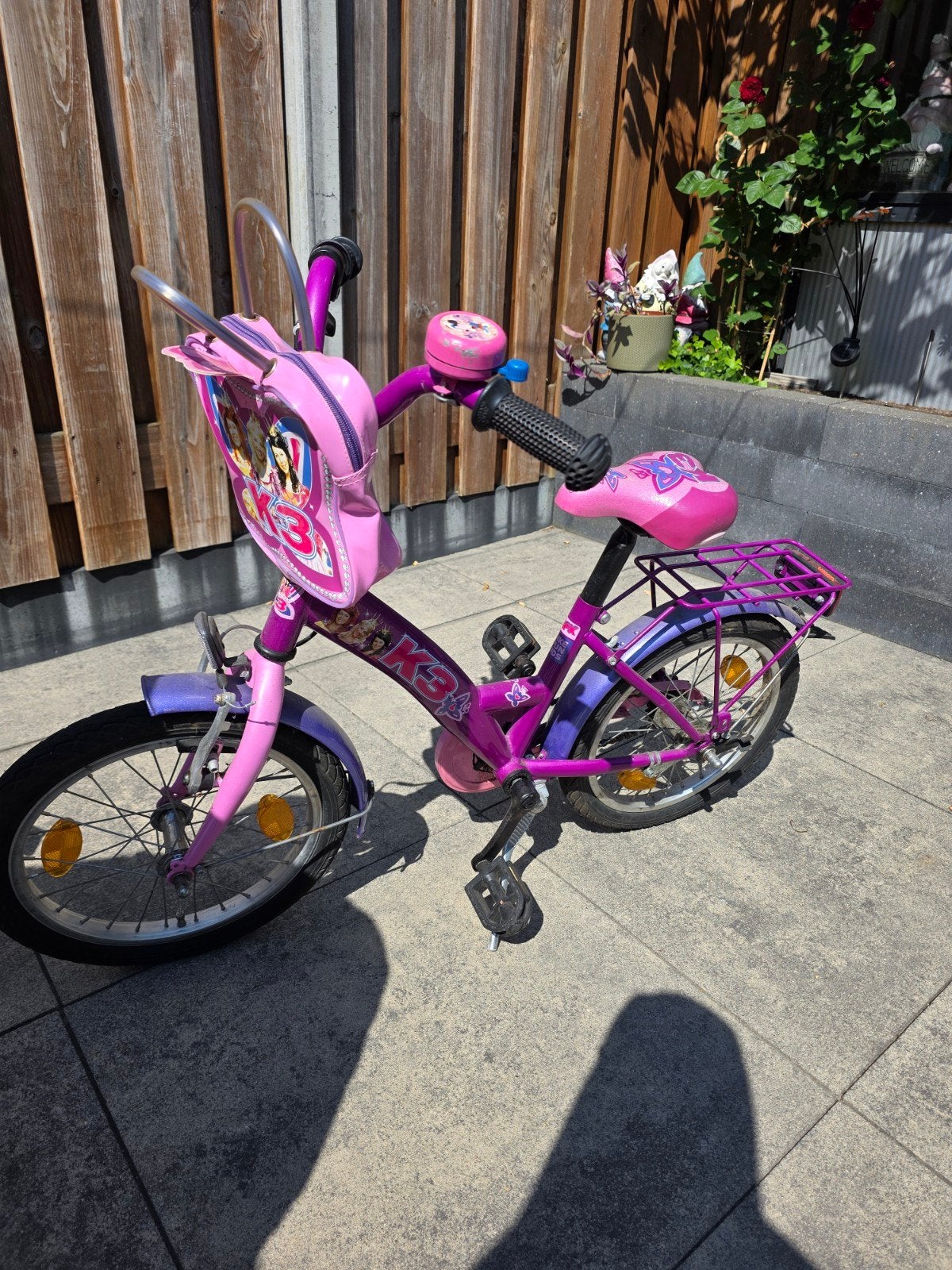 K3 Kinderfiets 16 inch - Roze/Paars met bagagedrager, Fietsen en Brommers, Fietsen | Kinderfietsjes, Gebruikt, 16 tot 20 inch