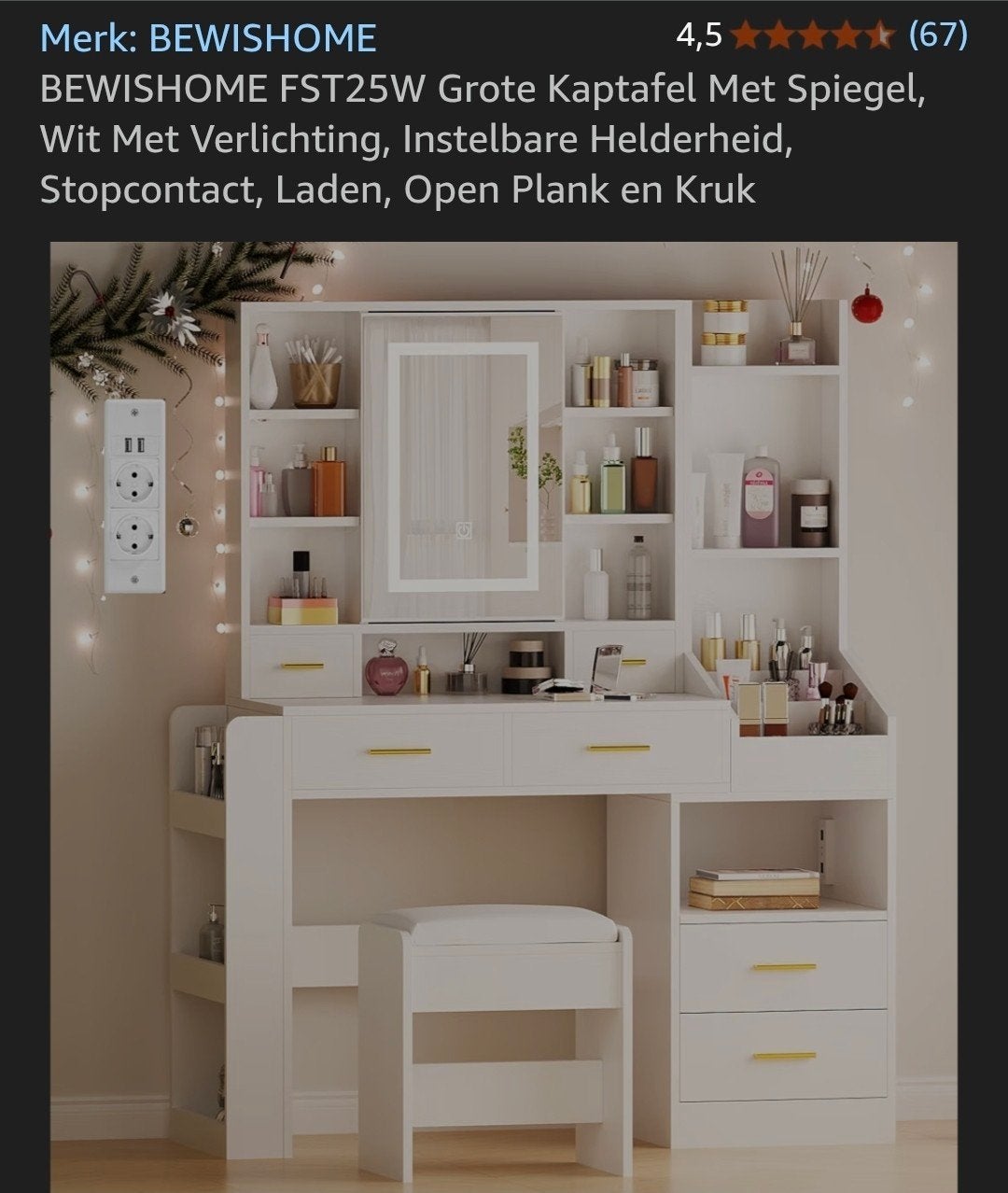 BEWISHOME Kaptafel met LED-spiegel, en stopcontacten, Ophalen, Zo goed als nieuw, 100 tot 150 cm, 100 tot 150 cm