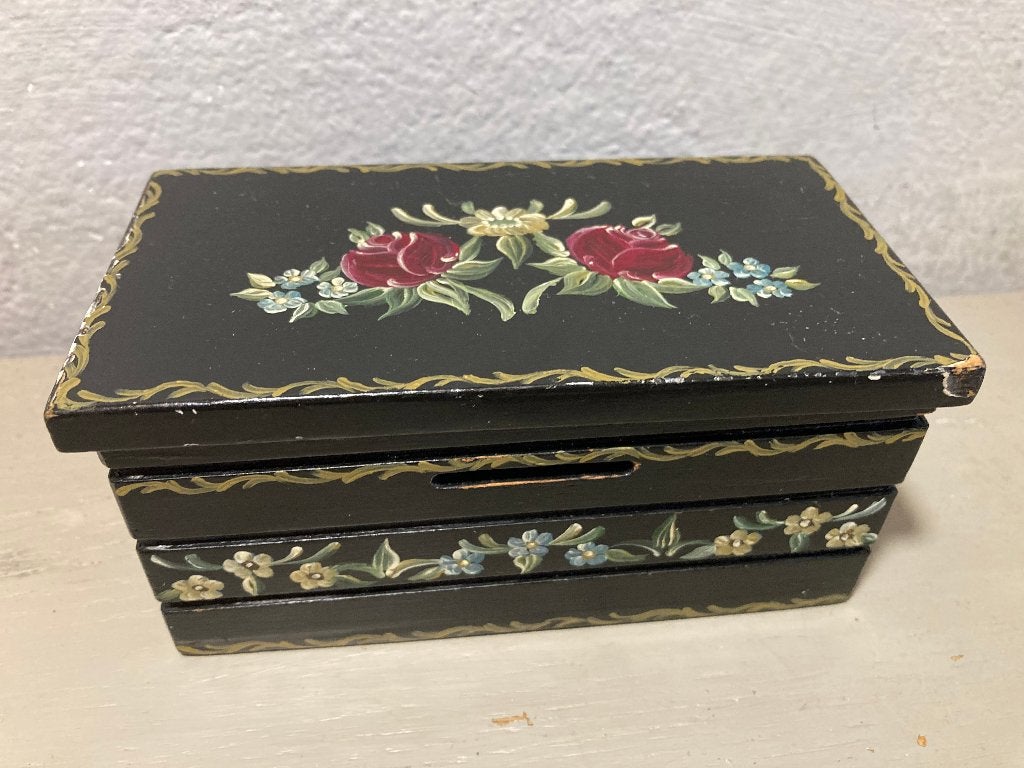 Antiek vintage brocante houten Hindeloopen spaarpot geldkist, Ophalen of Verzenden, Gebruikt, Hout, Overige thema's
