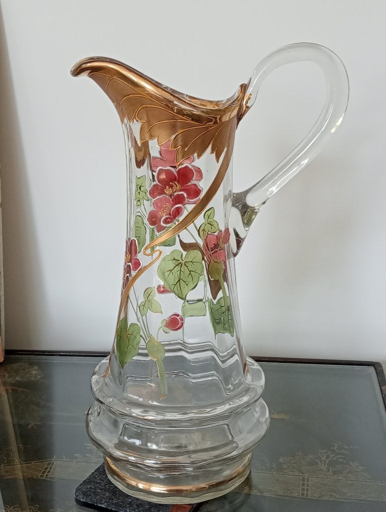 Antieke kristallen handbeschilderde schenk kan circa 1900, Ophalen