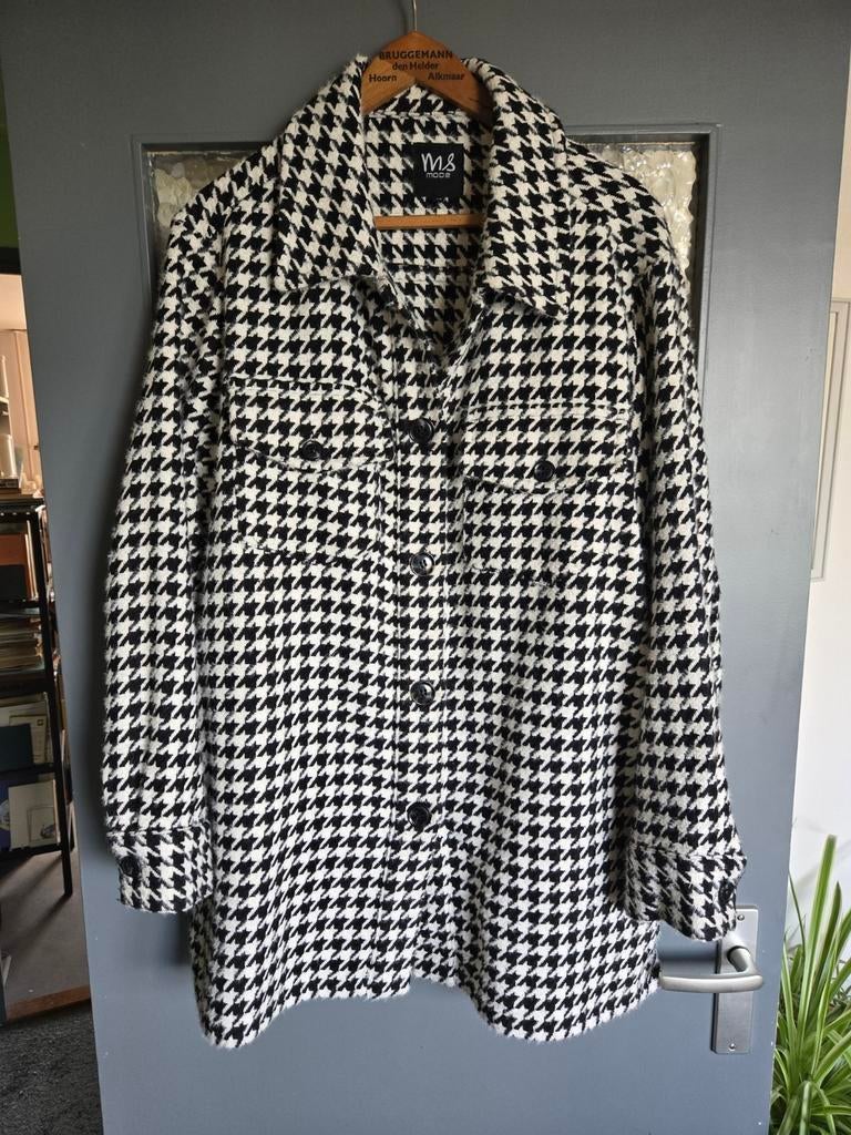 MS Mode Zwart-wit Pied-de-poule Shacket Maat 46, Zwart, Maat 46/48 (XL) of groter, Ophalen of Verzenden, Zo goed als nieuw