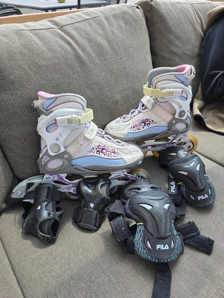 Fila inline skates met beschermset voor kinderen, Overige merken, Kinderen, Ophalen of Verzenden, Inline skates 4 wielen