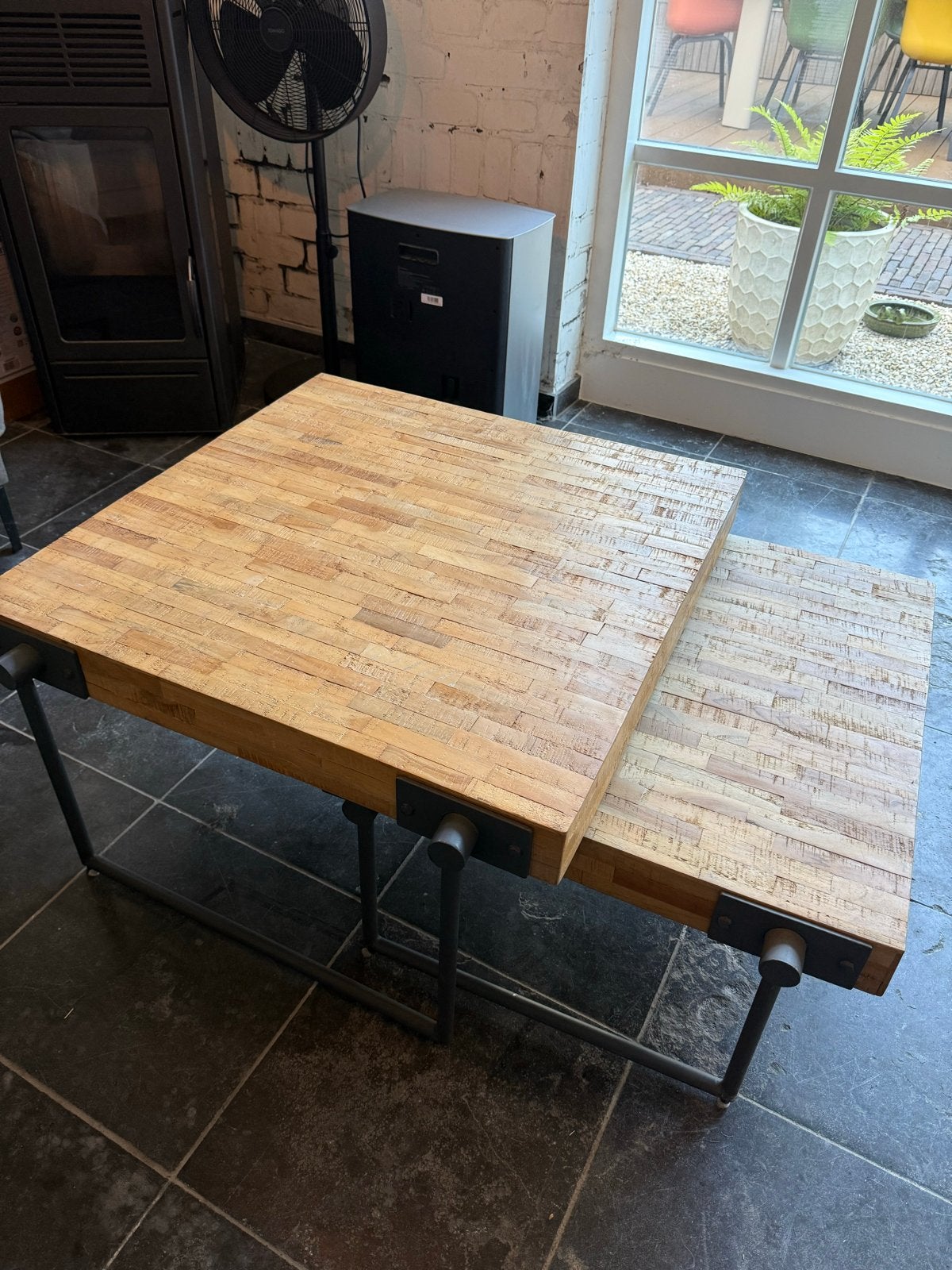 Salontafel set van 2 tafels - Hout en Metaal, Ophalen, Vierkant, 50 tot 100 cm, Zo goed als nieuw