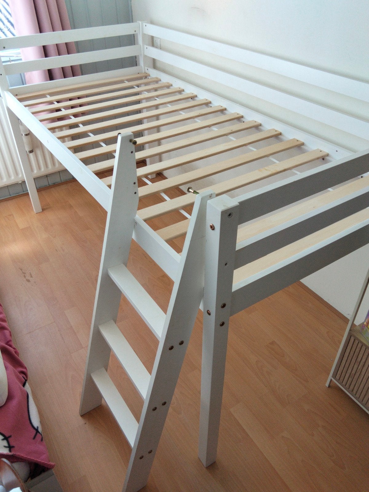 Wit hoogslaper bed met lattenbodem en ladder, 85 tot 100 cm, Gebruikt, 180 cm of meer, Ophalen