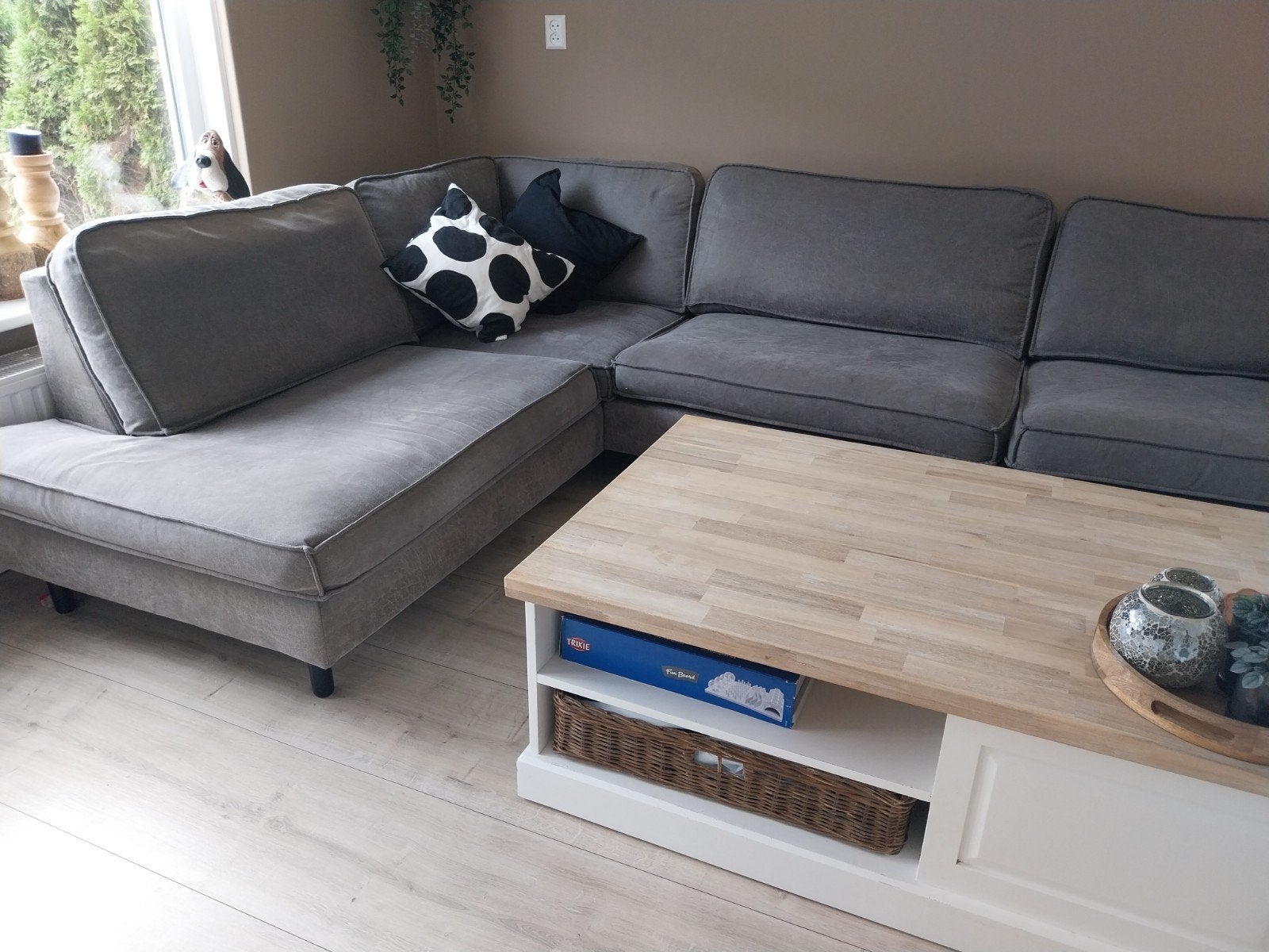 Comfortabele Grijze Hoekbank met Chaise Longue, Gebruikt, 100 tot 125 cm, Hoekbank, 300 cm of meer
