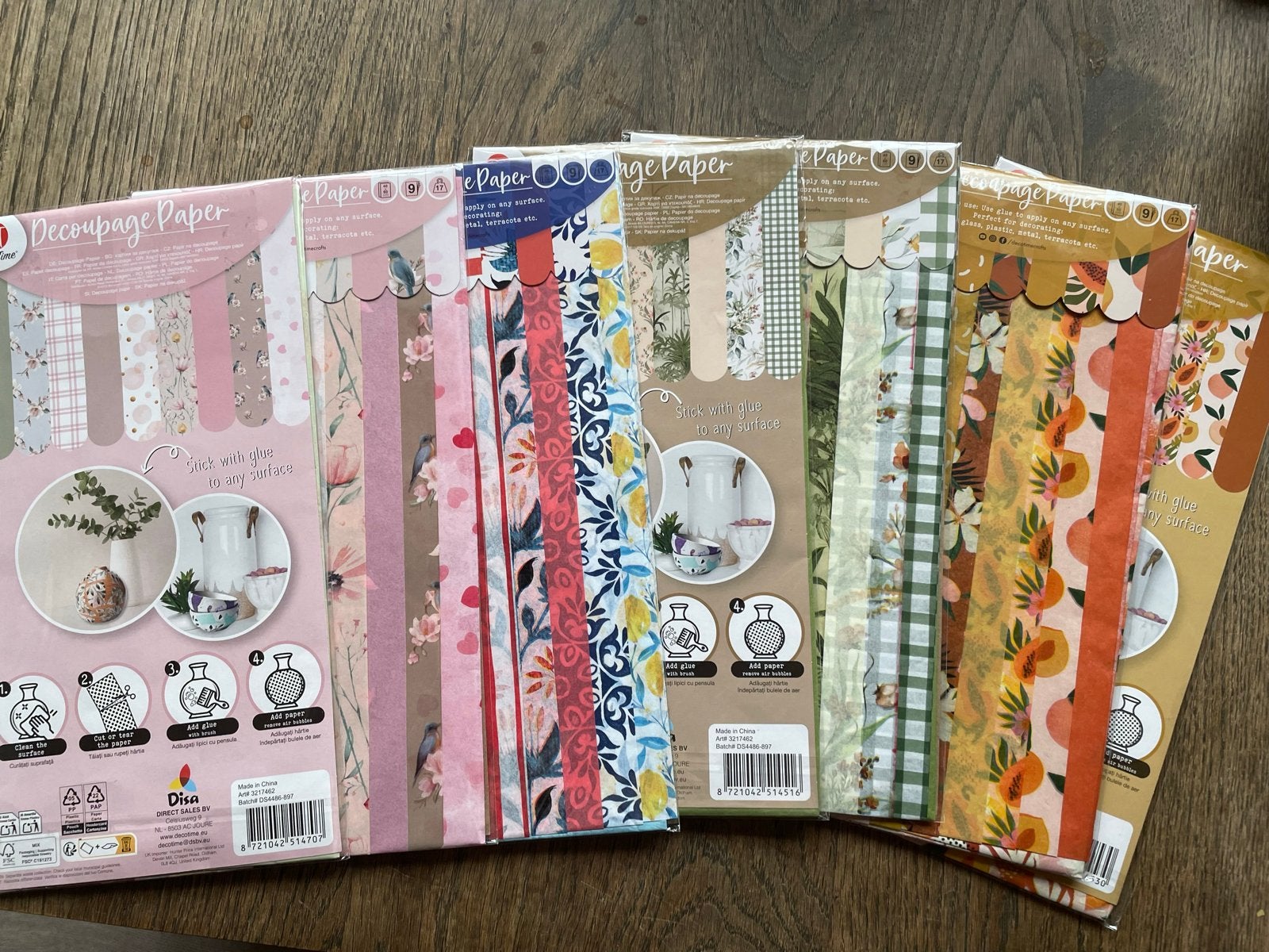 Decoupage Papier 7 Sets - Diverse Patronen, Verzenden, Nieuw, Meerkleurig, Natuur en Bloemen