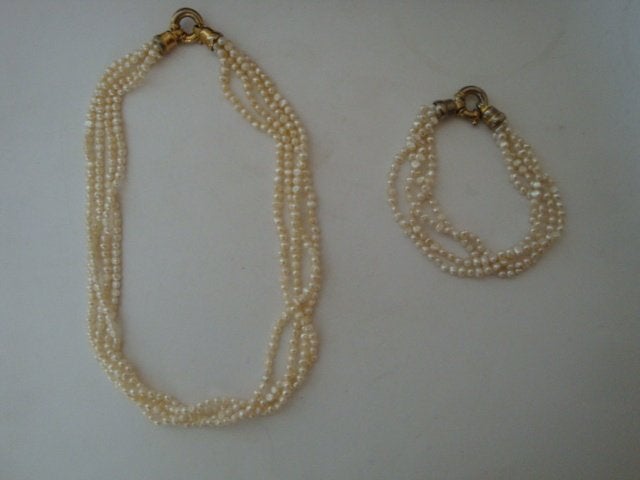 vintage imitatie parel parelketting armband goudkleurig, Ophalen of Verzenden, Gebruikt, Wit, Overige materialen