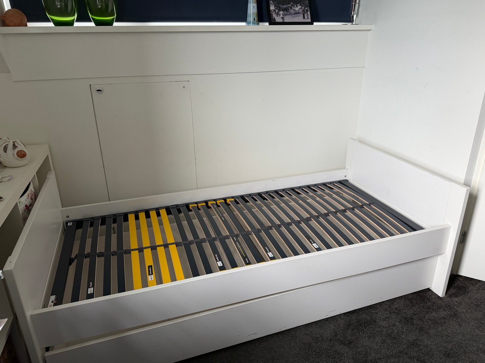 Wit Lifetime bed met lattenbodem en opberglade, Ophalen, 85 tot 100 cm, Gebruikt, Lattenbodem
