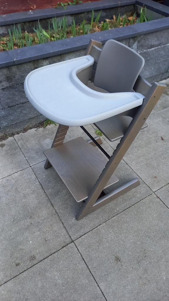 Stokke Tripp Trapp kinderstoel, met tafelblad en babyset, Ophalen, Gebruikt, Meegroeistoel, Stoelverkleiner