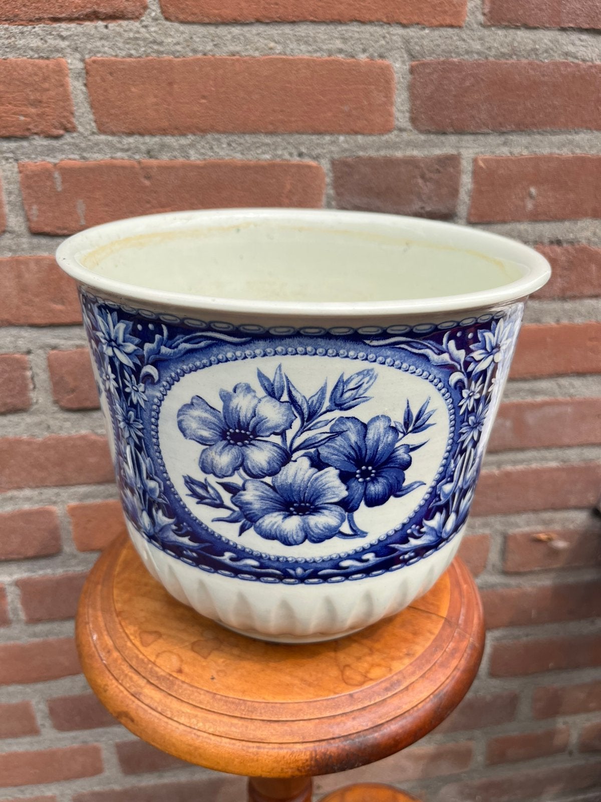Bloempot delfts blauw, Rond, Ophalen of Verzenden, Zo goed als nieuw, Aardewerk