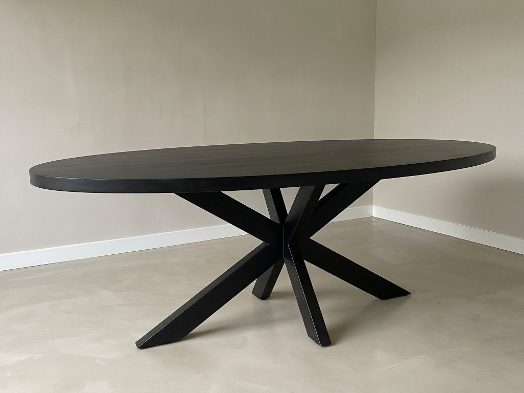 Mangohouten Zwarte Eettafel 180cm Ovaal, 100 tot 150 cm, Ophalen of Verzenden, Overige houtsoorten