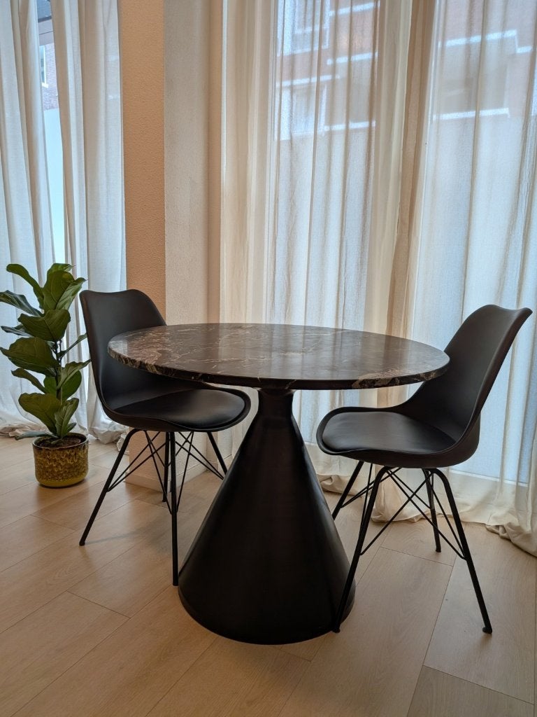Ronde VDB Iron Marble eettafel - Zwart marmer Ø 90 cm, Ophalen, Gebruikt, 50 tot 100 cm, Rond