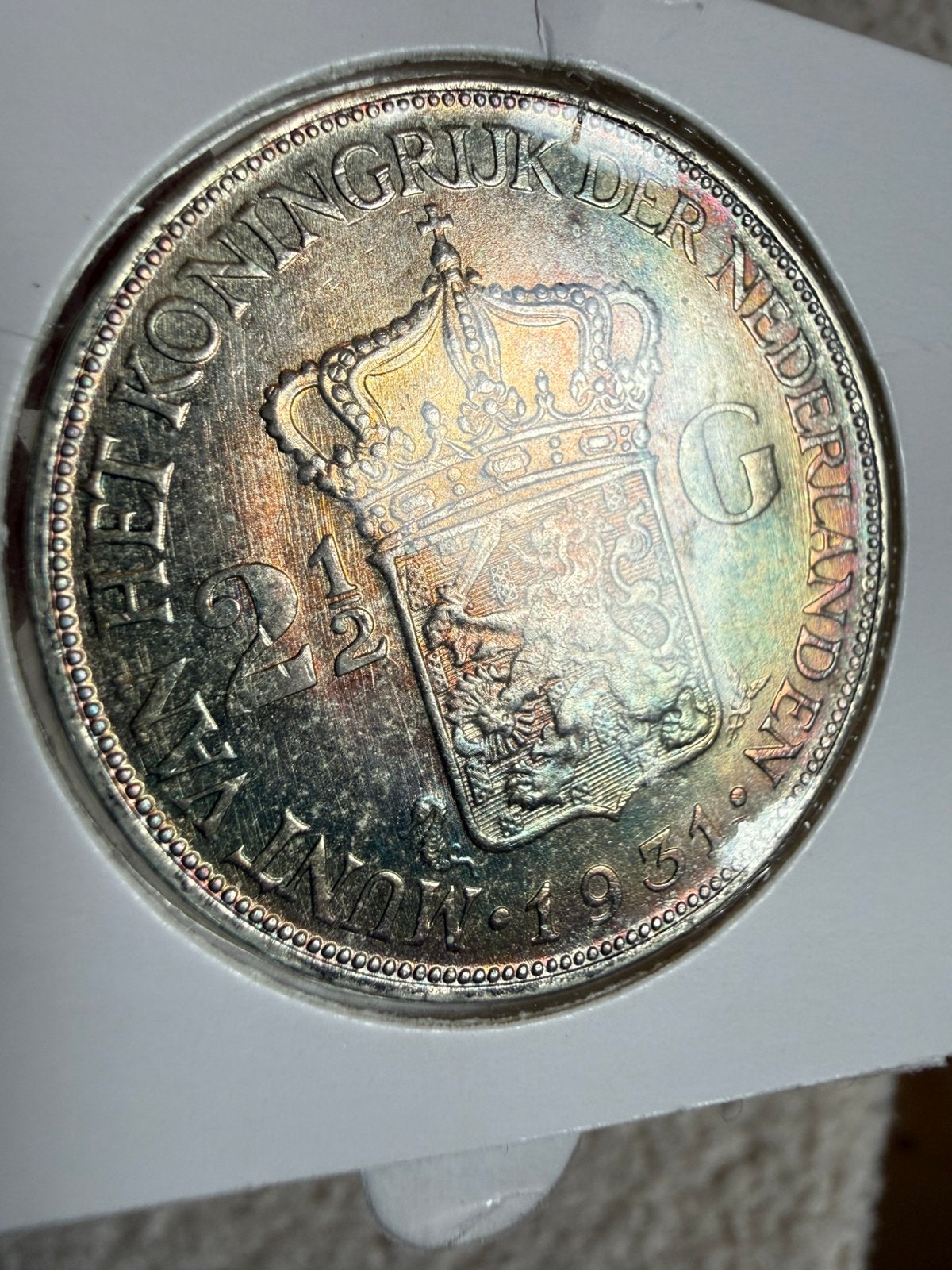 Bijzondere regenboogpatina rijksdaalder 1931, Postzegels en Munten, Munten | Nederland, Zilver, Ophalen of Verzenden, Koningin Wilhelmina