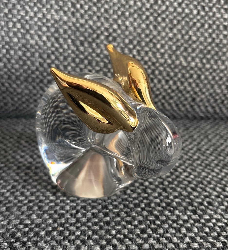 Glazen konijn met goudkleurige oren - Decoratief beeldje, Ophalen, Meerkleurig, Zo goed als nieuw, Modern
