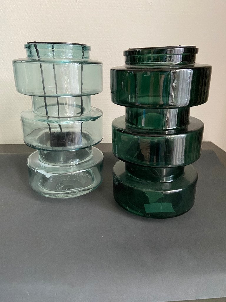 glazen sfeerlicht met theelicht houder vaas groen of helder, Ophalen of Verzenden, Nieuw, Groen, Waxinelichthouder