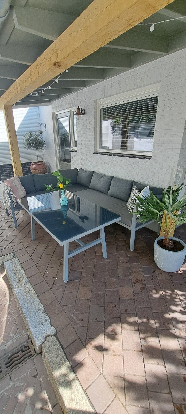 Loungebank met extra set zitkussens 246x193cm, Ophalen, 5 zitplaatsen, Gebruikt, Aluminium