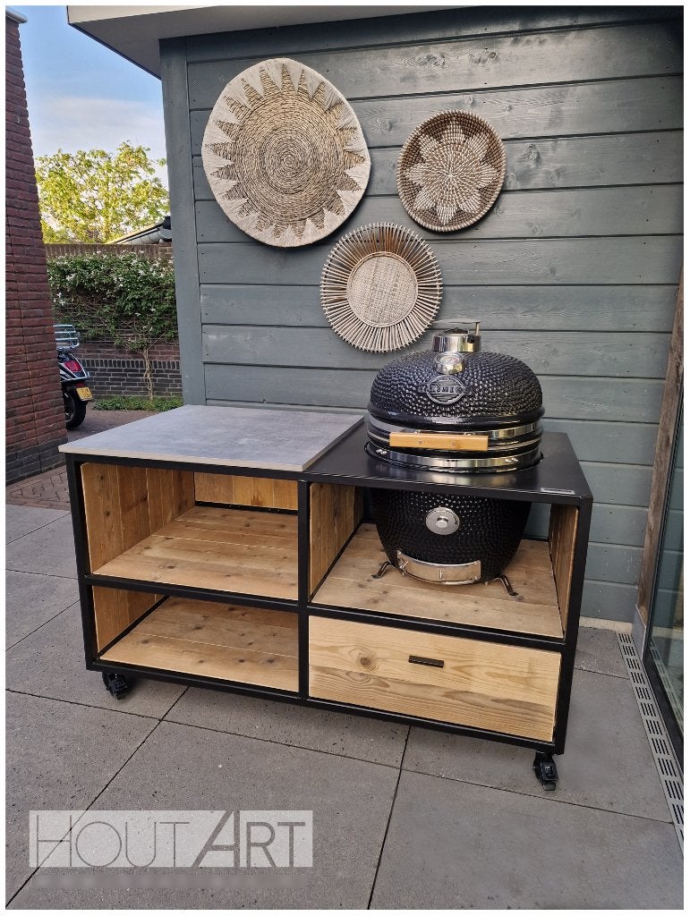 Buitenkeuken Kamado Egg Large - Stalen frame met steigerhout, Houtskool, Vrijstaand, Info@hout-art.nl, Nieuw