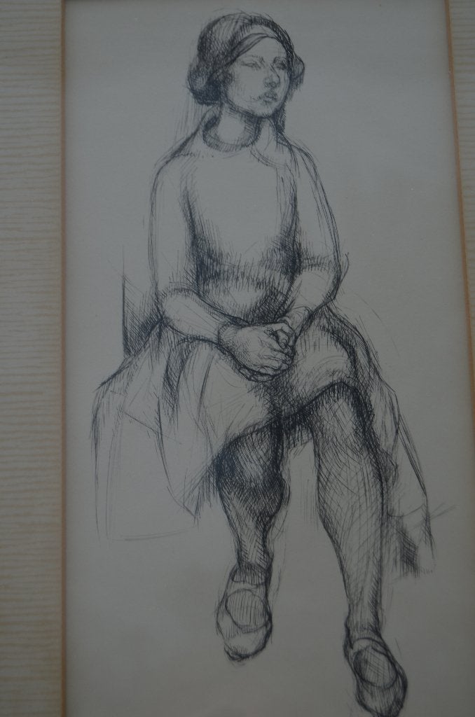 Nel Koen 'Zittende vrouw' 1960 in goede staat, Antiek en Kunst, Kunst | Etsen en Gravures, 1950 - 1999, Portret, 60 cm, Ophalen of Verzenden