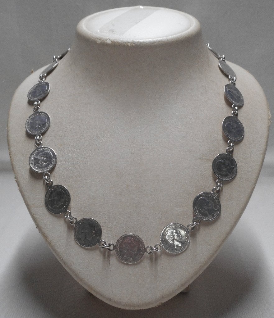 Zilveren antiek muntjes collier koning Willem III nr.1806