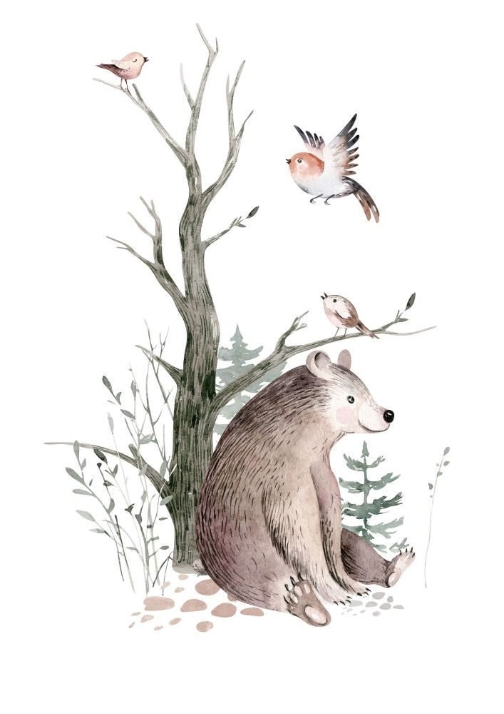 Kinderposter A4 Forest Friends Beer Little Dreamzz, Bi & Li Creaties, Nieuw, Ophalen of Verzenden, Bilicreaties@gmail.com