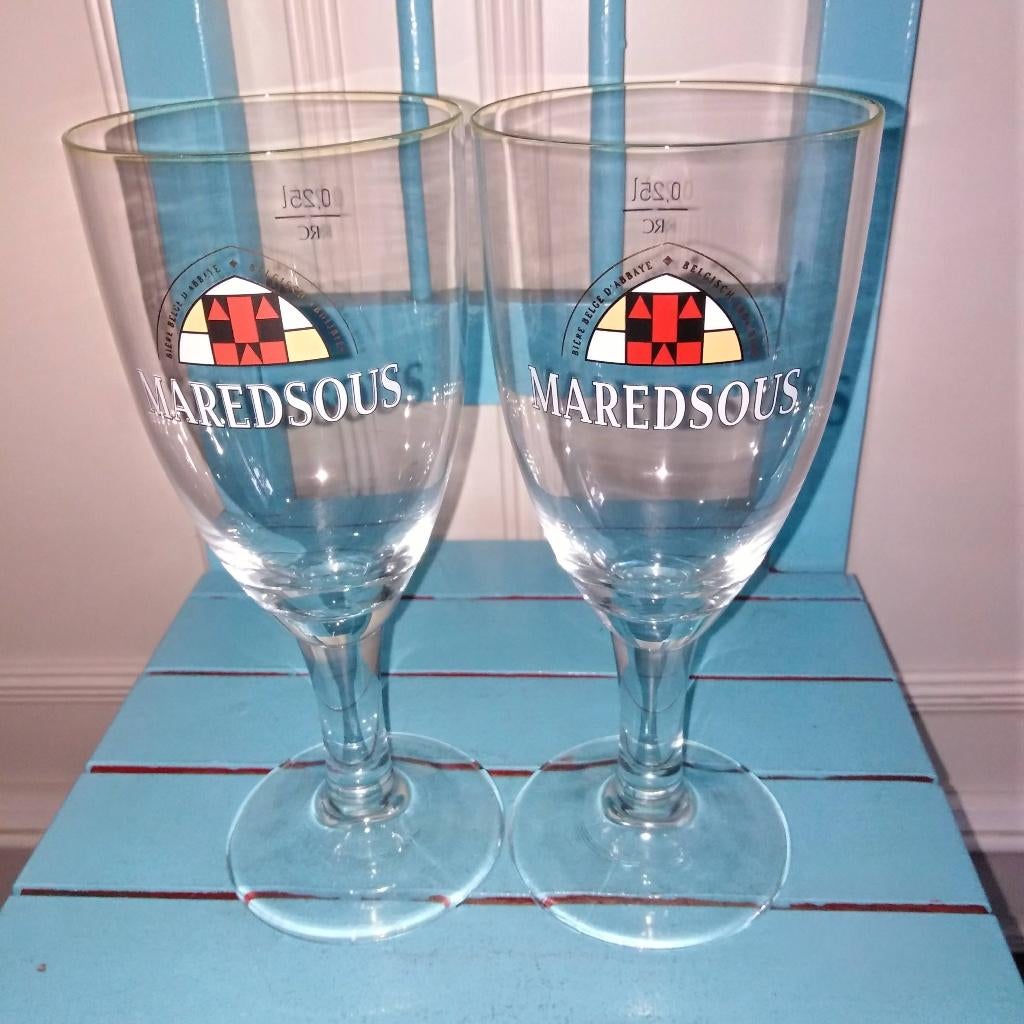 Maredsous bierglazen 0,25 cl set van 2 stuks, Ophalen, Zo goed als nieuw, Glas of Glazen, Overige merken